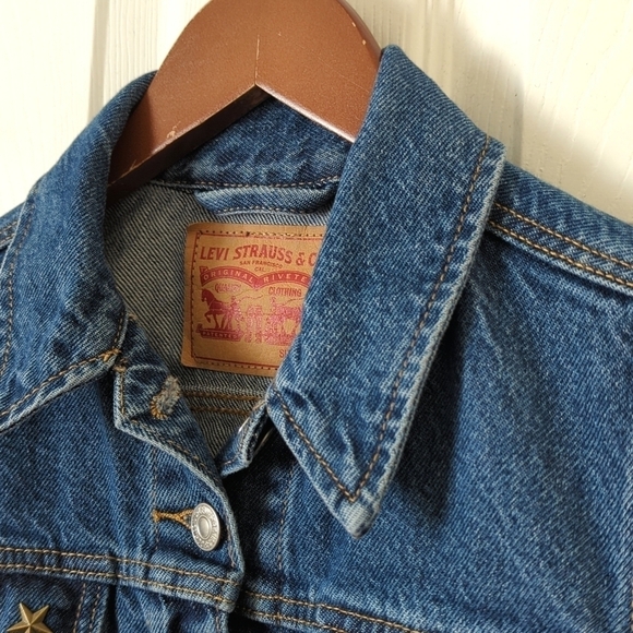 Levi's Classic Star Studded Dark Wash Long Sleeve Denim Jean Trucker Jacket XS - Picture 3 of 16